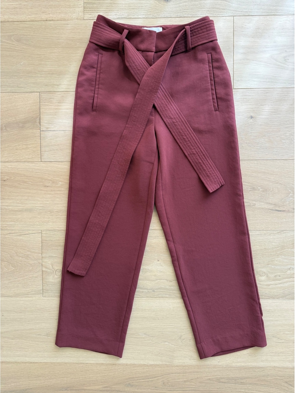 Aritzia Wilfred Tie-Front Pants Size 2 Burgundy High Rise Trousers